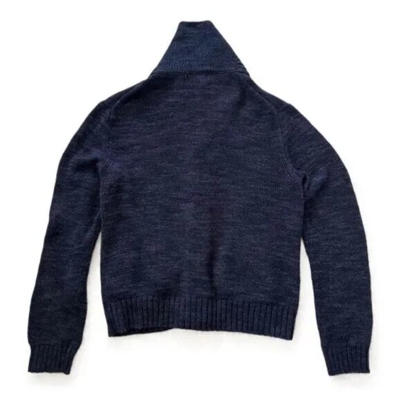 Polo Ralph Lauren Button Cardigan M Medium Blue Shawl Collar Cotton Knit Marled - Picture 4 of 10